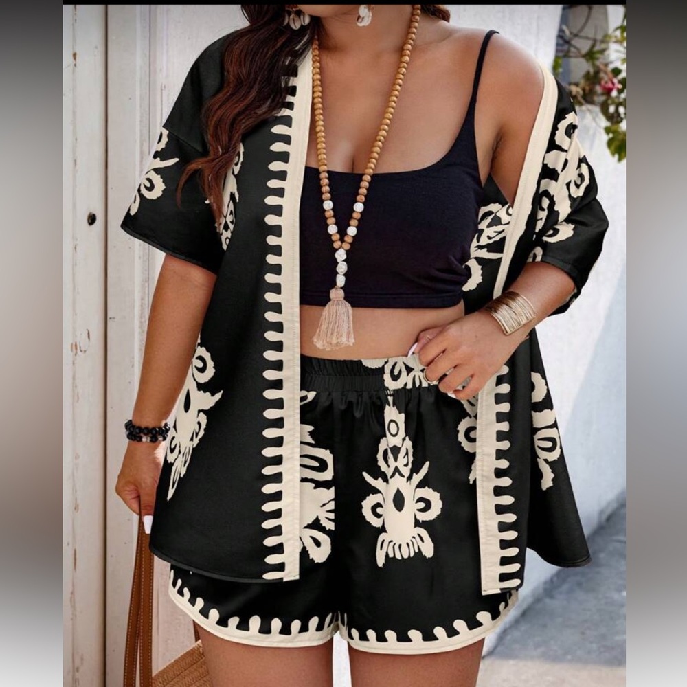 Black and Cream Tribal Print Two-Piece Set
